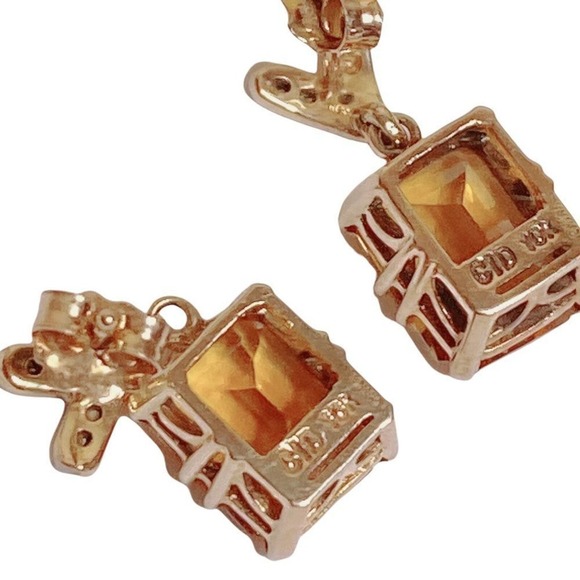 CID Emerald Cut Citrine November Birthstone Stud Earrings - Picture 7 of 9